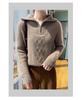 Women's Heavyweight Thickened 100% Wool Half-Zip Sweater, Autumn/Winter Fashion, Versatile Knitwear with Large Turn-Down Collar.