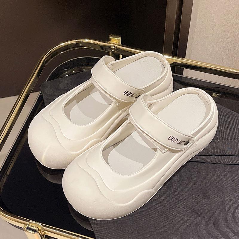 

Уродливо-милые тапочки женские летние милые 2025 новые нишевые студенческие спортивные Мэри Джейн с закрытым носком сандалии дырки 40 бежевый