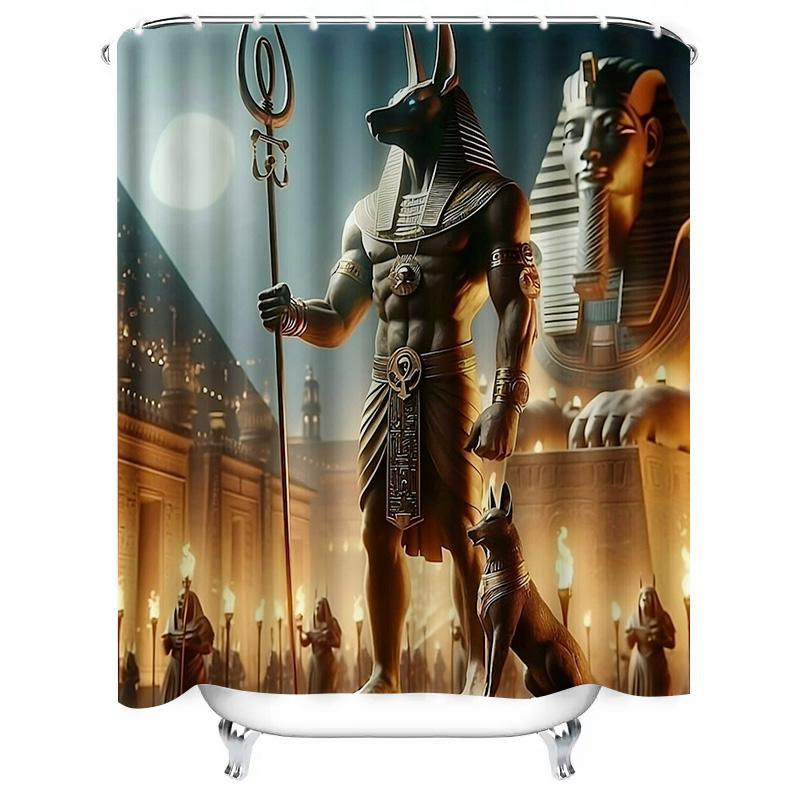 Altes Ägypten Duschvorhang: Anubis Statue Druck Wasserdichter Badvorleger Dekorationen Für Badezimmerzubehör Haushaltswaren