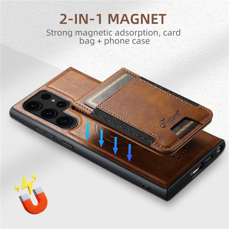 EUCAGR Luxury Magsafe Magnetic Wallet Leather Phone Case For Samsung S24 S23 S22 Plus Ultra Note 20 Ultra Card Holder Cover