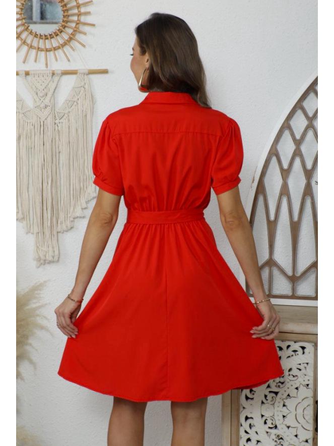 2025 Trendy Red Short Sleeve Dress for Women – Spring, Autumn, Winter