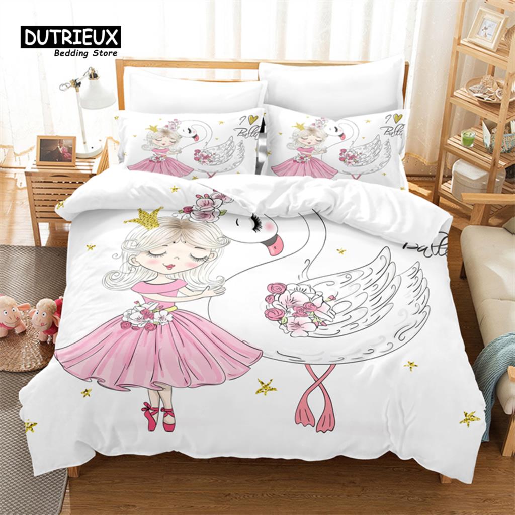 Cartoon Girl Bedding Set, 3Pcs Duvet Cover Set, Soft Comfortable Breathable Duvet Cover, For Bedroom Guest Room Decor