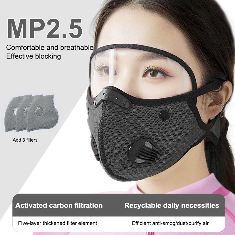 Fahrrad Gesichtsmaske mit Filter Brille Staubmaske Sport Waschbar Wiederverwendbar Gesichtsmaske für Männer Bandana Aktivkohlefilter