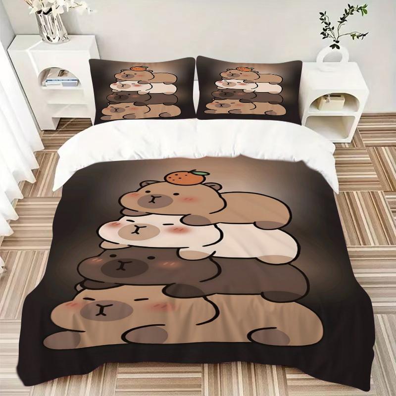 3-teiliges Capybara Bettwäsche-Set, Weiche Bequeme Bettbezug, Gästezimmer (1 * Bettbezug + 2 * Kissenbezug, ohne Kern) yy251104121