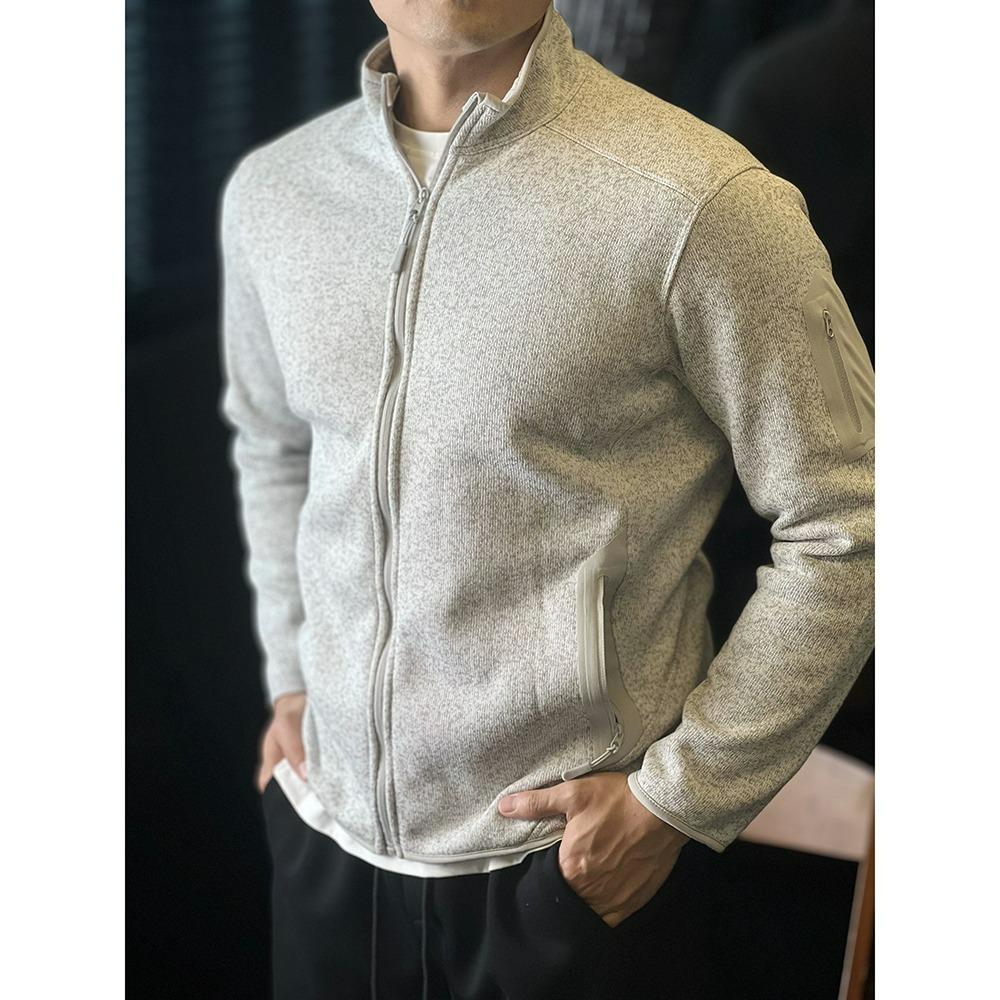 

Men s Spring/Autumn Gray-Green Fleece Jacket - Zipper Stand Collar Retro Cardigan Sweatshirt 3XL сірий колір