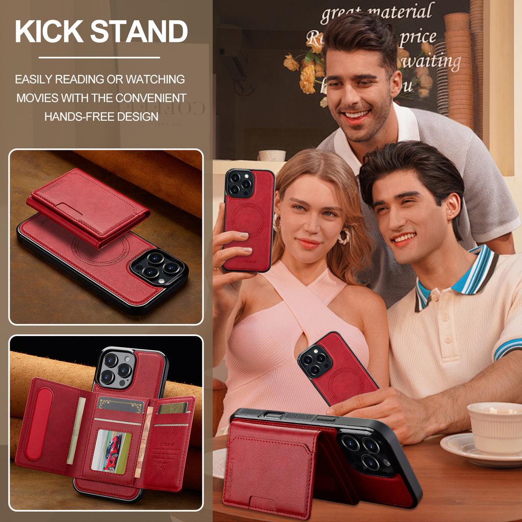 Compatible with iPhone 17 Pro magnetic card holder, 16 Plus protective case, 15 Max Apple two-in-one detachable phone case