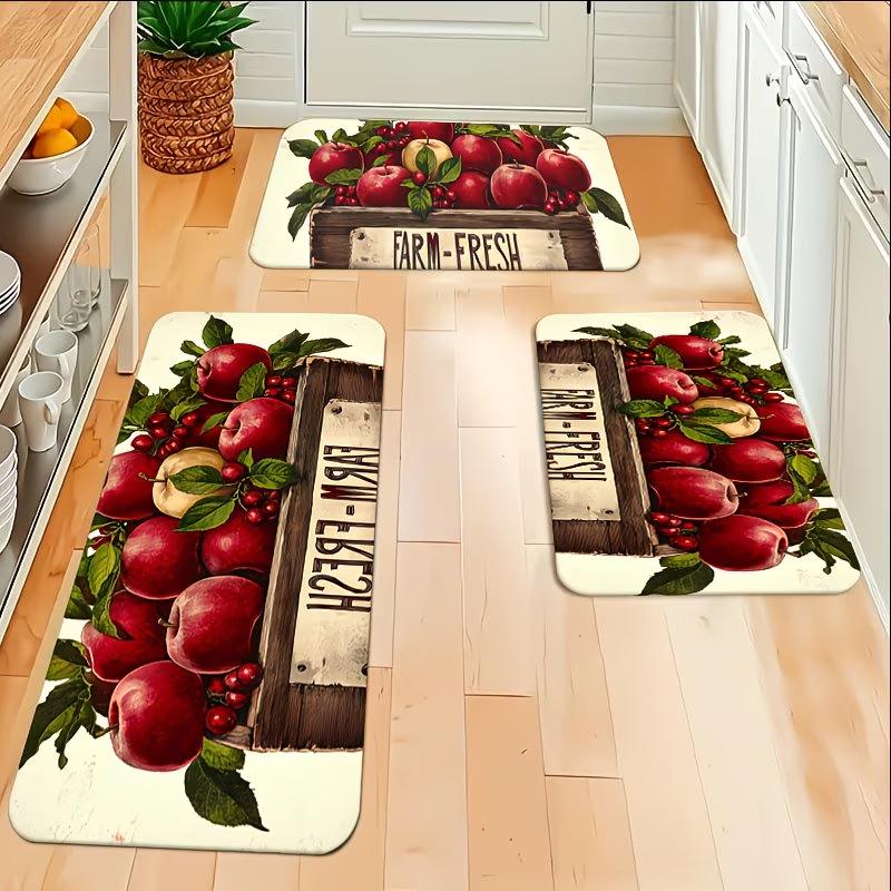 Spring Floral Series Kitchen Floor Mats - Dirt-Resistant, Wear-Resistant, Easy-to-Clean, Three-Piece Set