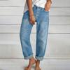 Women's Mid Rise Straight Leg Jeans Loose Fit Vintage Solid Color Washed Denim Pants Retro Casual Spring All-match Long Trousers