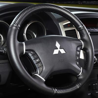 Para Mitsubishi Pajero 2007-2014 Galant 2008-2012 Capa de Volante de Carro Costurada à Mão em Couro Preto fibra de carbono