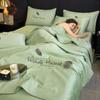 New Fruit Green Summer Cool Quilt Washable Ice Silk Feather Embroidery Summer Quilt 4 Piece Bedding Set Comforter Queen Quilt