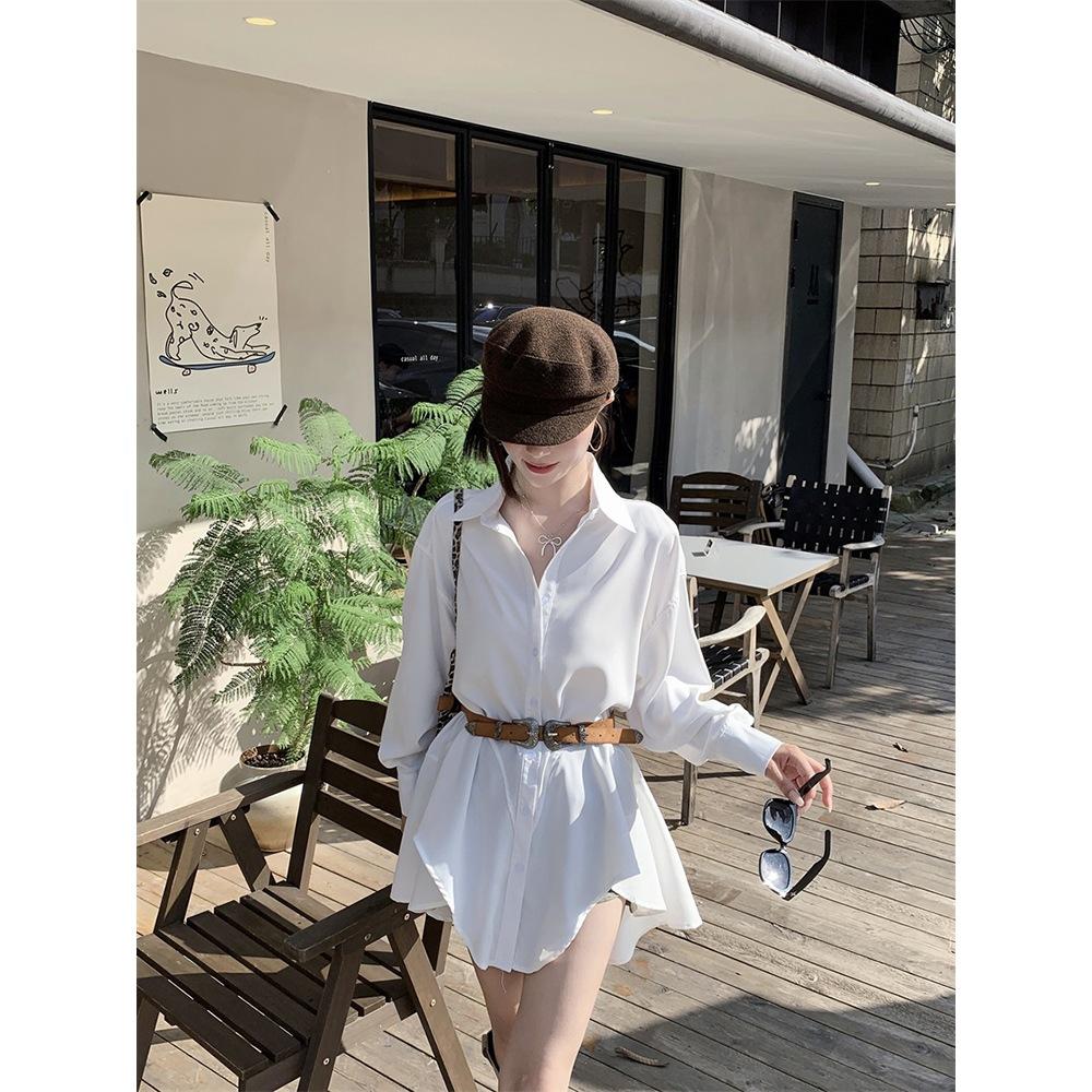 Spring Polo Collar Loose Long-sleeved Dress Women's New Irregular Sweet Cool Shirt Skirt Short Skirt Trendy