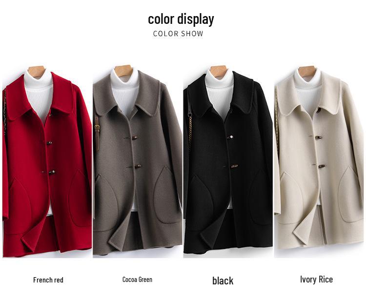 Women's Mid-Length Wool Lapel Coat - 100% Wool, Double-Faced, Loose-Fit, Autumn/Winter
