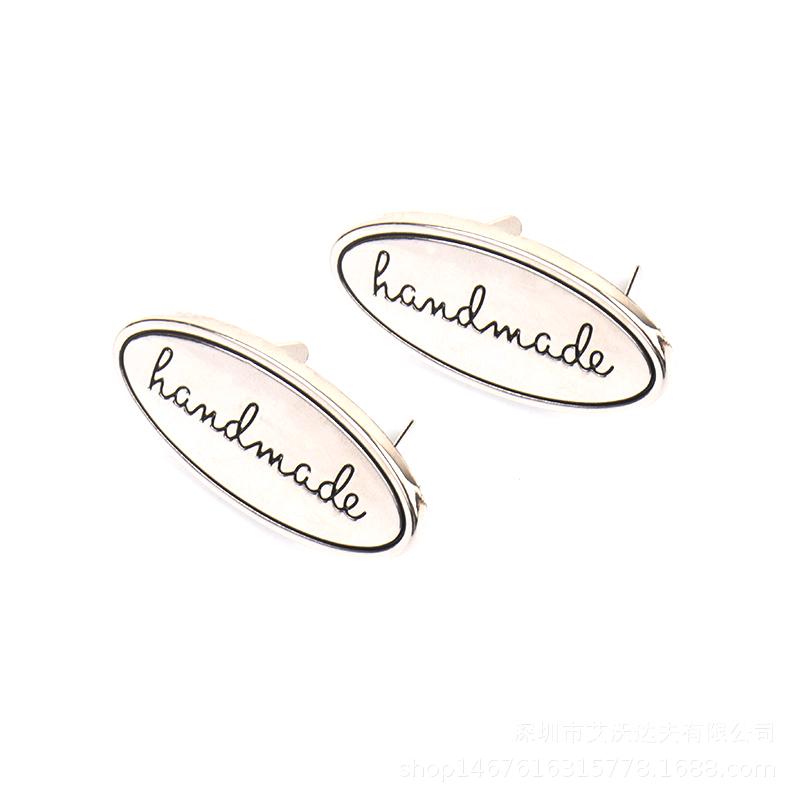 5Pc Hand Made Metal Labels Gold Silver Color Craft Garment Labels Tags For Bags Purse Hand Made Letter Printed Diy Sewing Labels