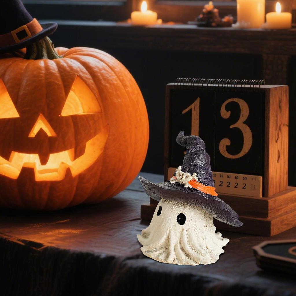 Halloween Figurines 2 Pieces Small Ghost Figurine Gothic Wear A Hat Design Funny Figure For Fireplace Mantel Fall Night Kitchen