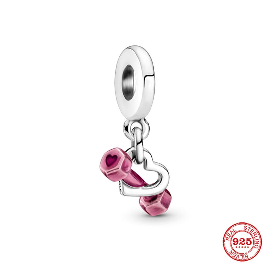 

NewS925 серебристый, розовый, черный, красный, подвеска в виде гантели, подвеска из бисера для женщин, подходит для оригинального браслета, ювелирные изделия своими руками для девочек, мяч, перчатки