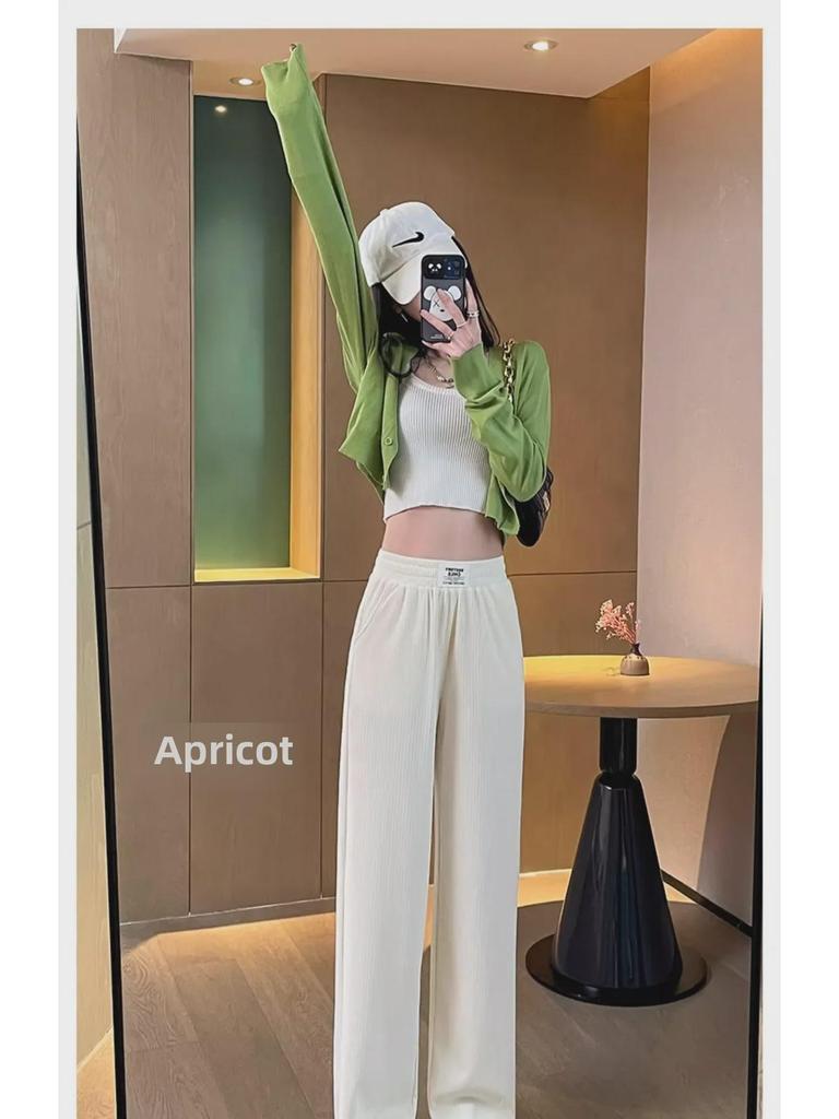 Women's Ice Silk Pleated Wide-Leg Pants with Pockets, Slim Fit, Spring Collection