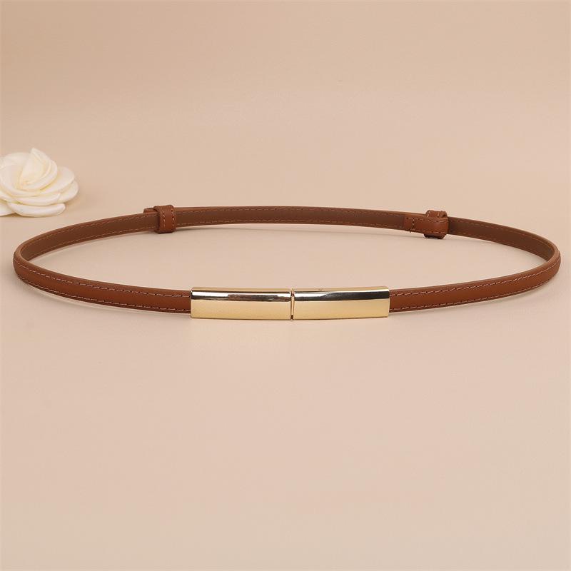 Black Versatile Women's Thin Leather Belt - Fashionable Waist Cincher for Dresses and Shirts