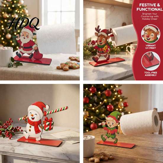 Solid Wood Paper Holder Christmas Wooden Napkin Holder Santa Snowman Reindeer Tabletop Tissue Reusable Holiday Kitchen Accessory Stand with