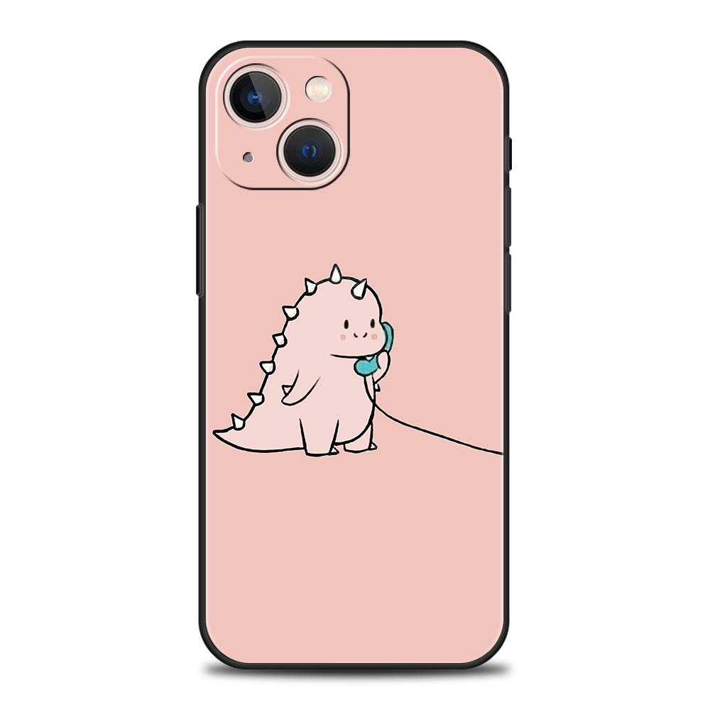Cute Dinosaur Bear Couple Luxury Phone Case For iPhone 11 12 13 14 15 16 Pro Max Mini X XR XS 7 8 Plus SE Cover Black Funda