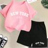 2026 New Kids Boys Girls New York Letter Pattern Polyester T-shirt+Shorts 2-Piece Set Casual Daily