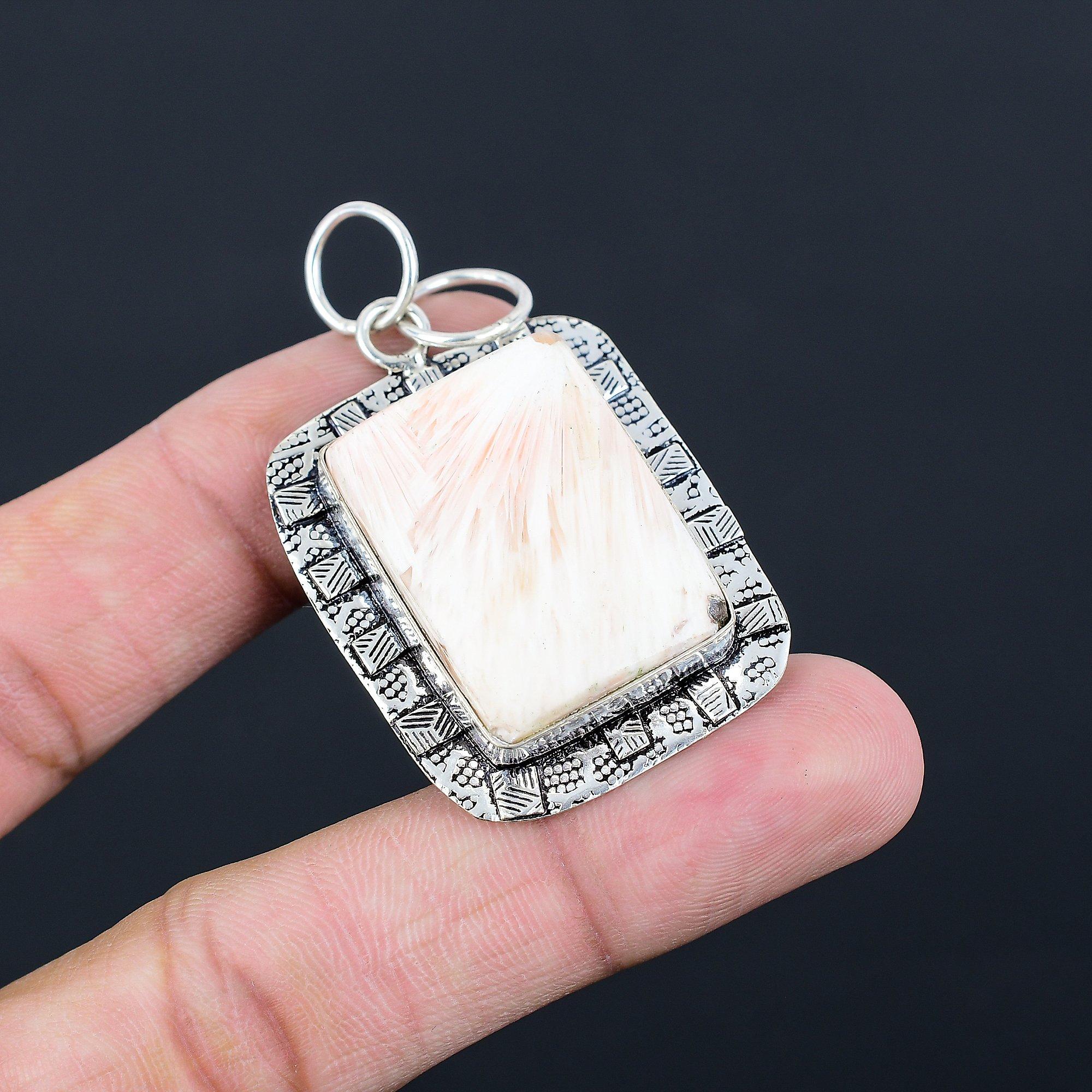 

Daughters Day Deal Scolecite Stone 925 Silver Engagement Mother Pendant Jewelry