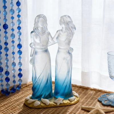 Sea Glass Style Sisters Friendship Figurine Resin 2/3/4 Sisters Hugging Sculpture Memorial Keepsake Gift for Sister Best Friend Woman