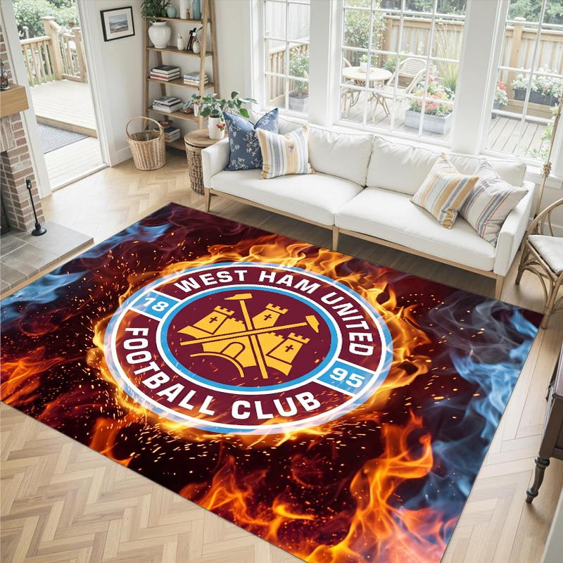 West Ham United Fußball Design Kristall Samt Teppich Gemütlich Nicht?Rutschfester Teppich mit Aufdruck für Schlafzimmer Wohnzimmer Eingang