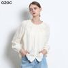 Ozoc Pintuck Round Neck Flower Blouse