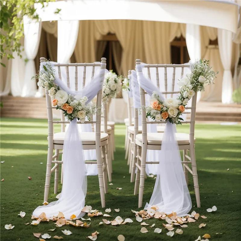 50PCS 17x250cm Chiffon Wedding Chair Sashes Setting  Sage Green Gauze Sheer Vintage Birthday Party Festival Chair Decoration