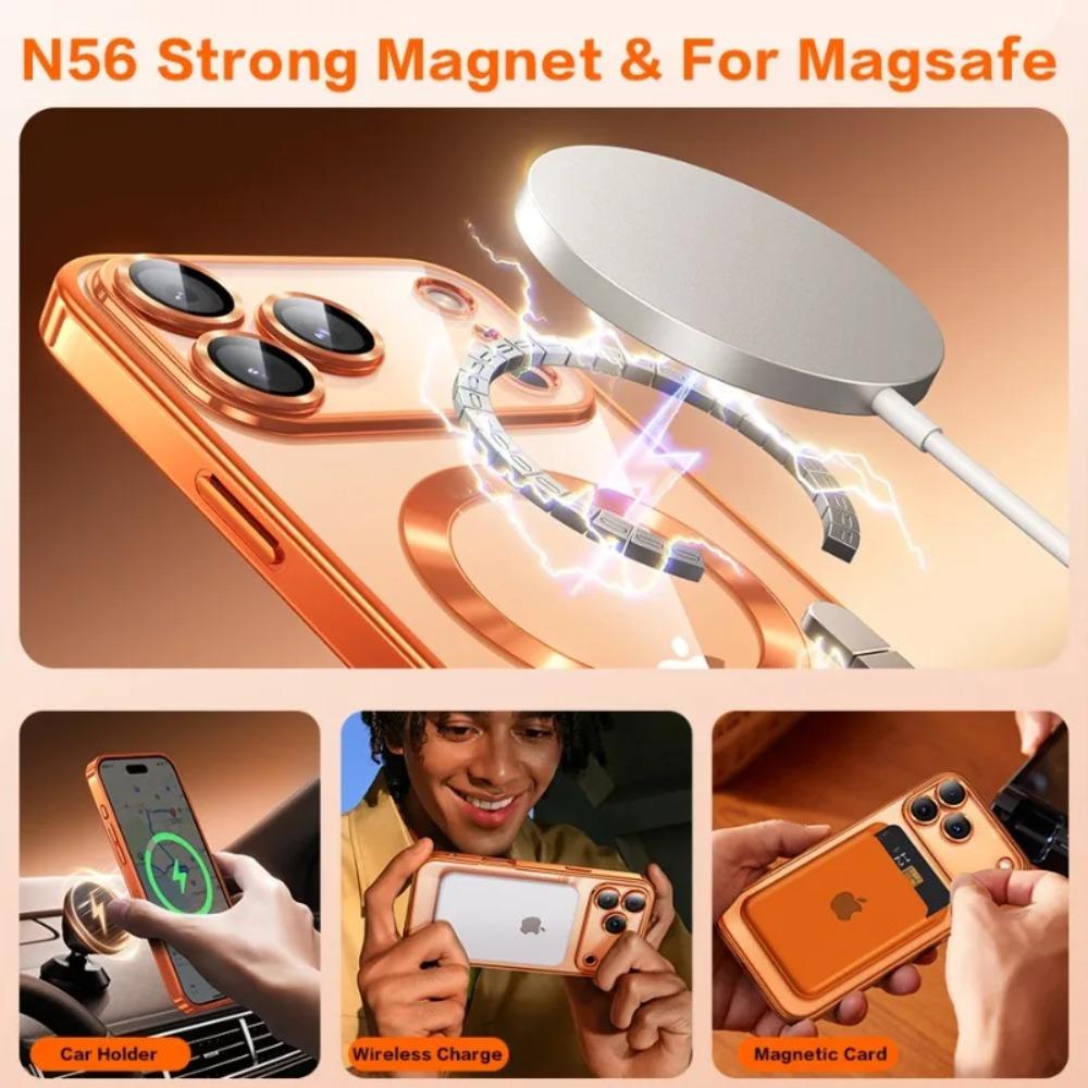 Fashion Orange Magnetic Clear Case For For Iphone Air 17 16 15 14 13 12 11 Pro Max Plus Wireless Charge Plating Soft Business Cover