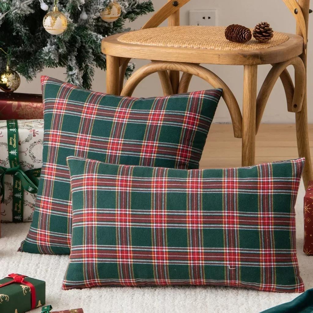 45x45cm 30x50cm Square Pillow Cases Christmas Scottish Tartan Plaid Cushion Covers Bed Sofa Pad Party Decor Throw Pillow Cover