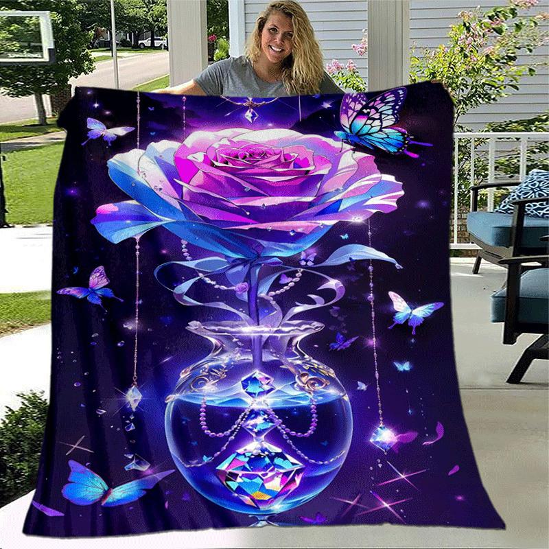 1pc Rose Printing Lightweight Flannel Blanket, Comfortable and Warm Blanket, for Camping Sofa Bed and Couch Office, Suitable for Gift Blanket