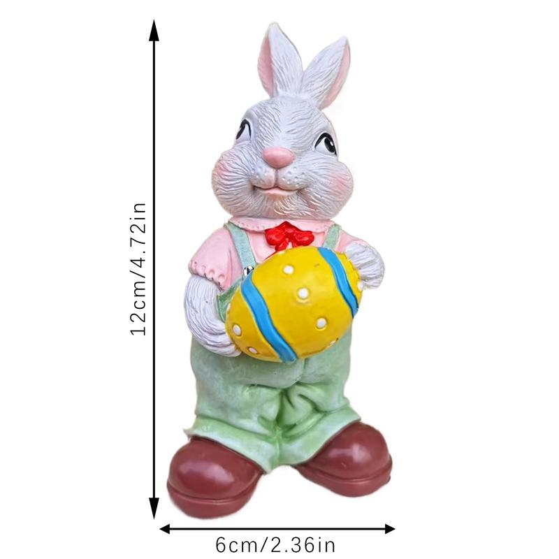 Easter Resin Rabbit Figurine with Egg Simulation Bunny Figurines Spring Farmhouse Home Garden Decorations Animal Sculpture