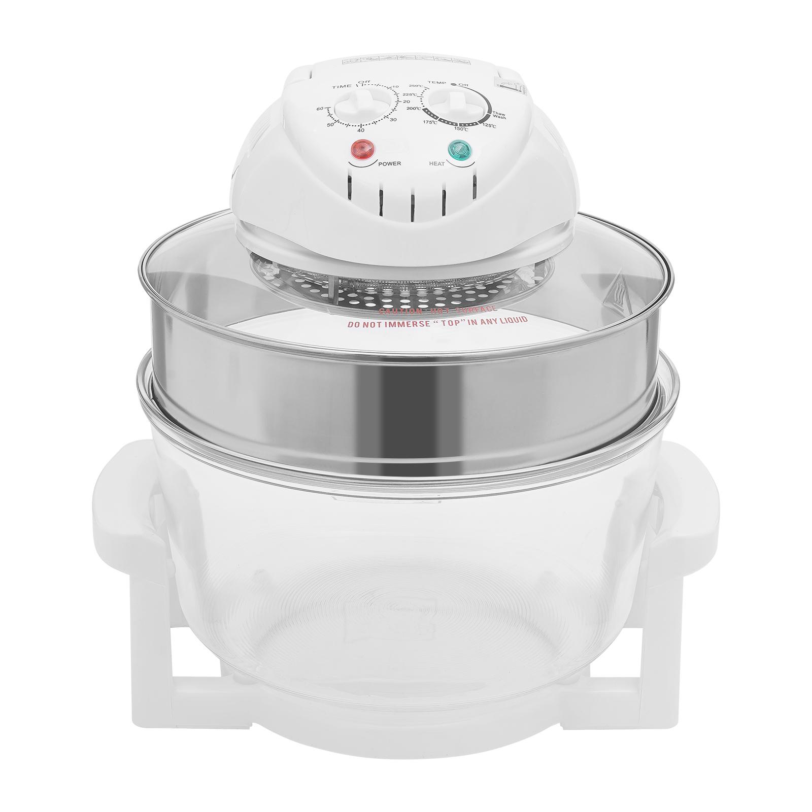 

360° Стеклянная аэрофритюрница, нетоксичная стеклянная аэрофритюрница с 2 решетками, 17,96 кварт/17 л аэрофритюрница, таймер на 60 минут, 0℃-250℃ галогеновая и горячевоздушная 110 В белый