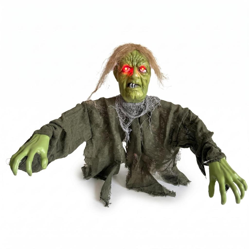 Halloween Zombie Stake Red Glowing Eyes GreenFaced Figure Tattered Cloth Garden Ornament
