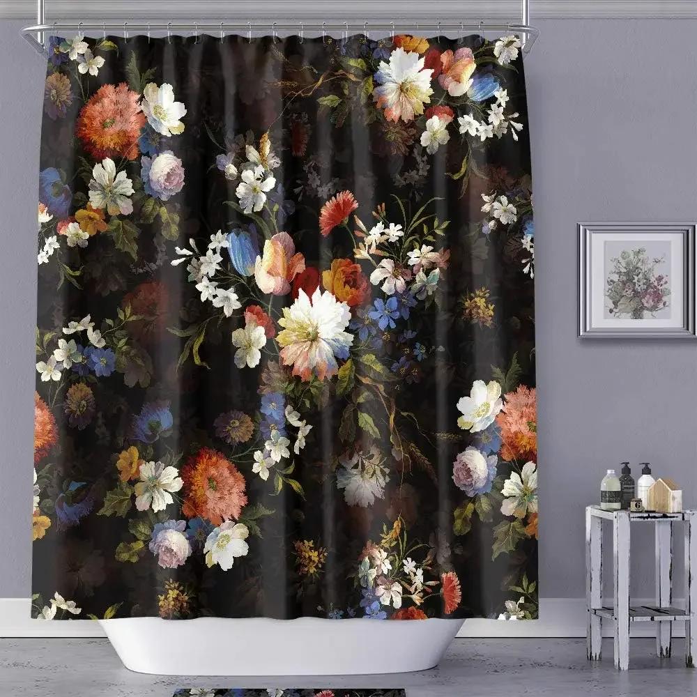Multicolor Flower Art Floral Shower Curtain Bathroom Decorative Waterproof Washable Shower Curtain