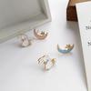 New Fashion Moon Rabbit Pearl Small Stud Earrings for Women Cute Animal Cat Moon Asymmetrical Earring Party Jewelry Gifts