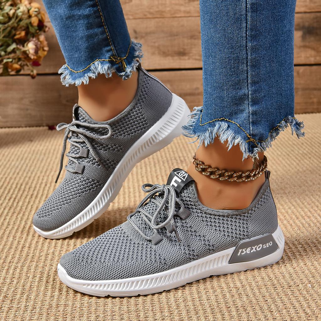 Fashionable And Comfortable Flat Sports Shoes For Spring And Autumn New Round Toe Elegant Mesh Breathable Casual Women'S Shoes