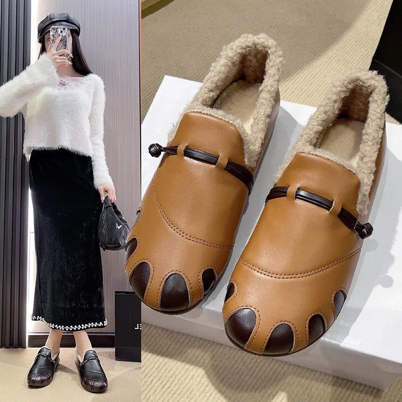 Зимние ретро и плюшевые толстые водонепроницаемые и теплые модные повседневные хлопковые туфли с мягкой подошвой и меховой отделкой 40 1478₽