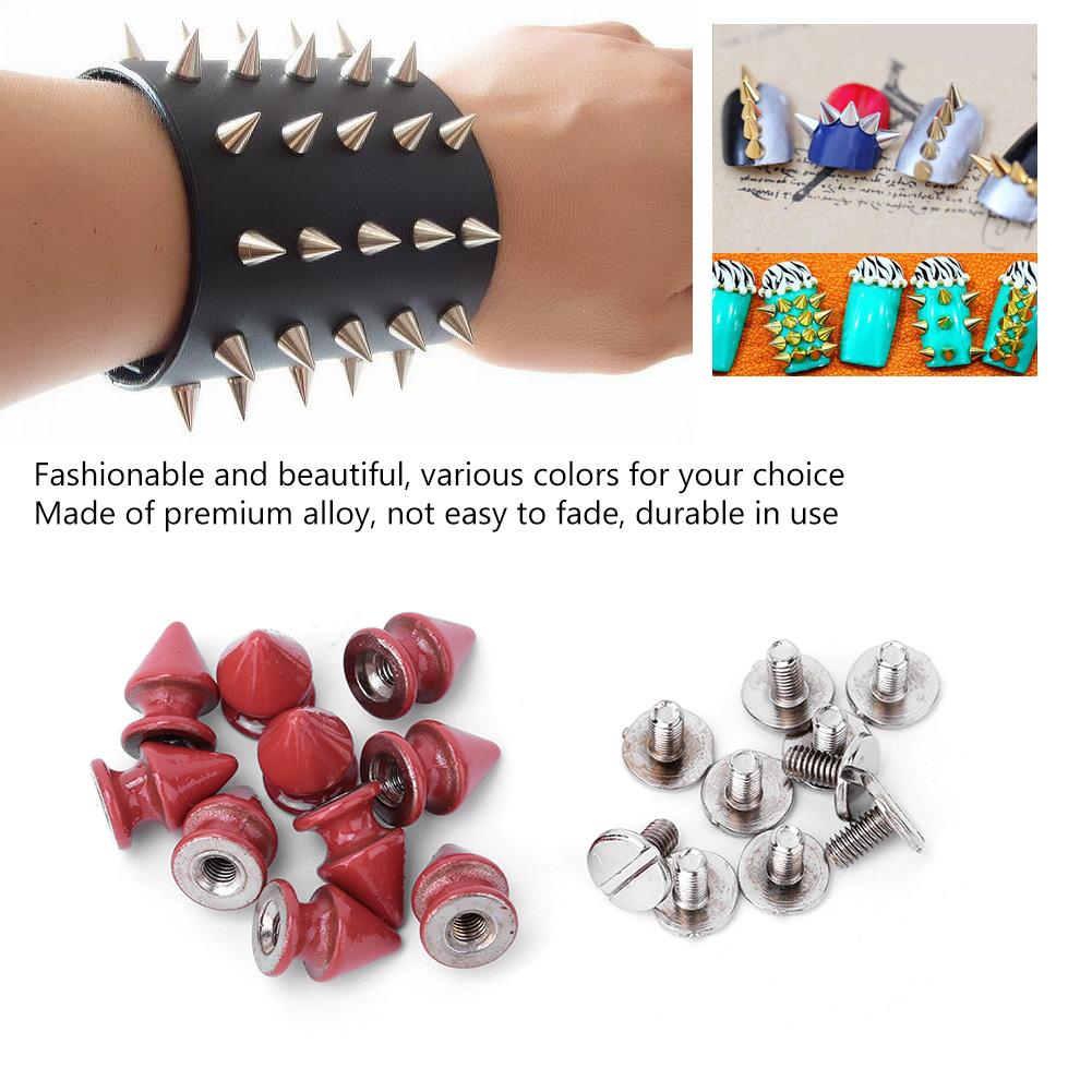 50pcs 8*12mm Fashion Metal Bullet Rivet Spikes & Cone Studs for Leather DIY Accessory (Red)