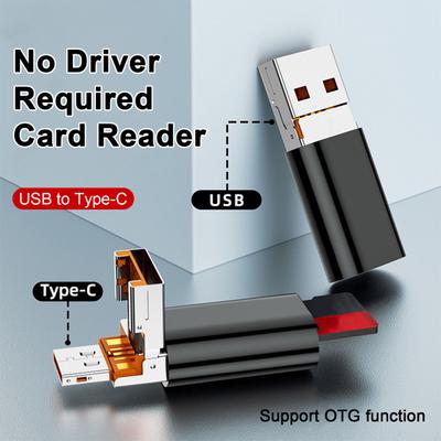 Smart 2-in-1 USB Type-C Card Reader High-speed Compact Size Portable No Driver Required Universal OTG TF Card Reader