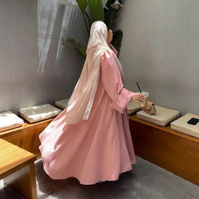 Middle East Arabian Women's New Fashion Wrinkled Cloth Loose Large Size Robe Dress Casual Skirt