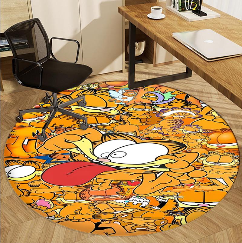 Garfield Pattern Round Rug, Indoor/Outdoor Mat, for Picnic, Gameroom, Bedroom, Office, Living Room, Home Decor Carpet, Birthday Gift