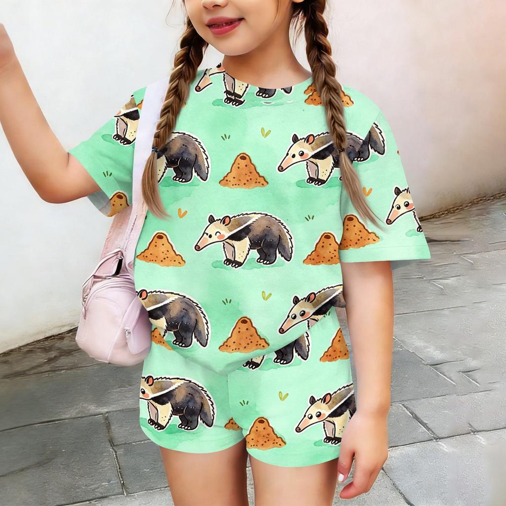 Kids Casual Short Sleeve Shirt and Shorts Set Animal Print Lightweight Soft Fabric Comfortable Fit Summer Outfit for Boys and Girls