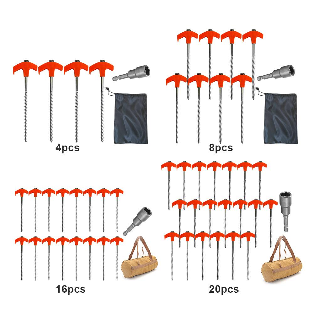 Rotating Tent Pegs with Hex Socket Outdoor Steel Pegs Heavy Duty Spiral Screw Camping Stakes for Outdoor Camping