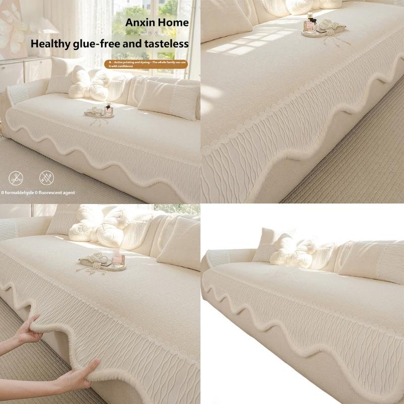 Luxurious Velvets Textured Antislip Sofa Pad Modern Cream Color Living Room Seats Cushions with Breathable Meshes