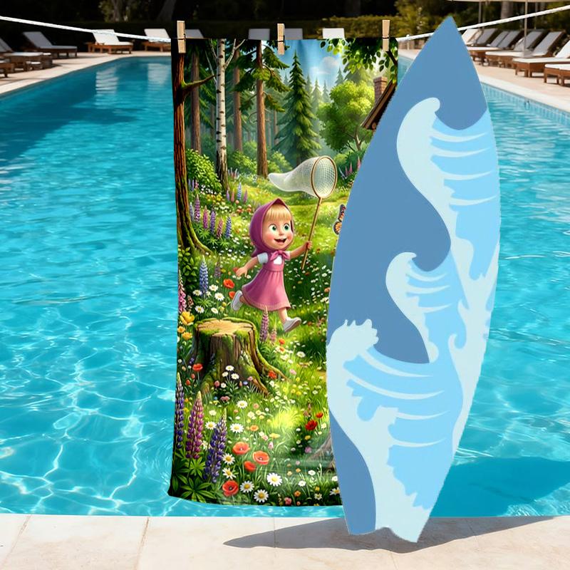 Masha and The Bear Print Beach Towel Design, Soft, Lightweight. for Home Bathroom, Spa, Pool, Yoga, Surfing, Camping, Gift for Family, Friend