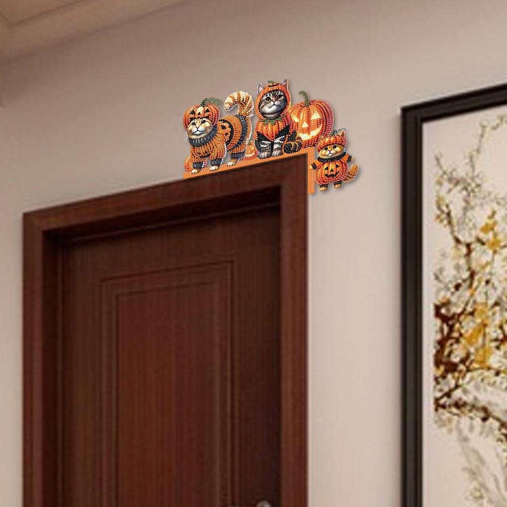 Pumpkin Diamond Painting Door Corner Sign Rhinestone Door Frame Decor 5D DIY Wooden Door Topper for Indoor Outdoor Wall