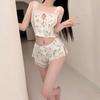 Crispy Sexy Sweet and Spicy Women's Summer Ice Silk Thin Pure Desire Suspender Shorts Two-piece Set Lace Temptation Set