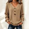 Damen Freizeit V-Ausschnitt Knopfleiste Langarm Pullover für Herbst Winter Alltagsmode
